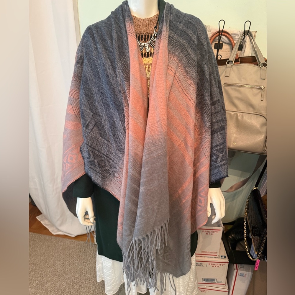 Pink and Gray Patterned Shawl